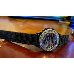 Women's Black Bongo Watch, Silver Tone Bezel with Crystal Accents